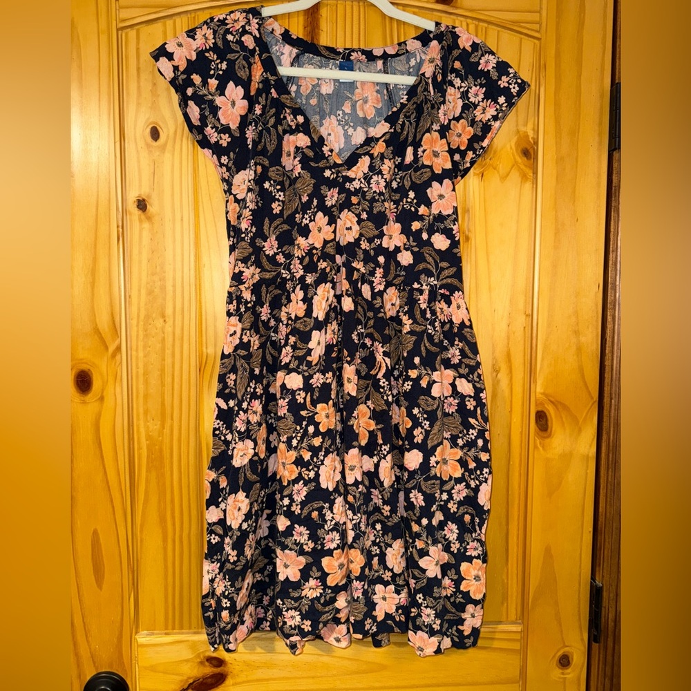 Floral Dark Blue and Pink Women's Dress